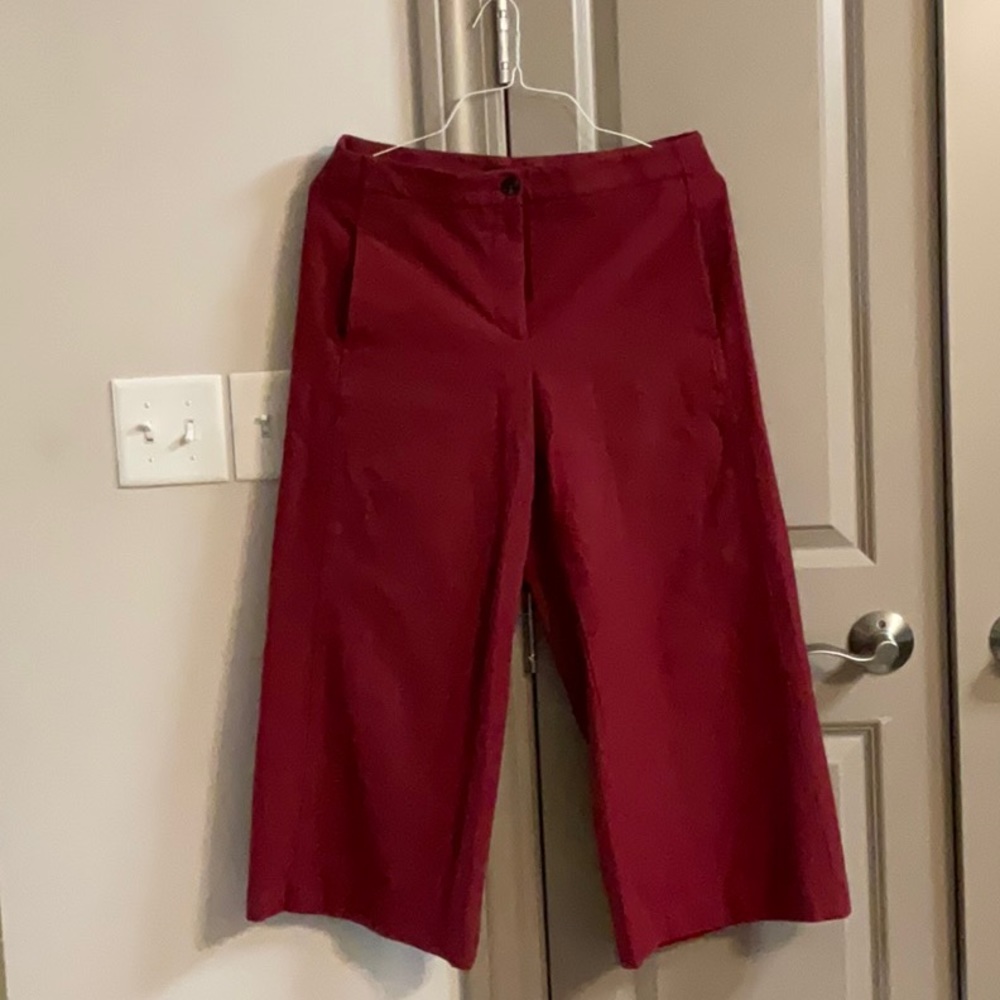 Ann Taylor Wide Leg Crop Pants Size 8 Maroon
